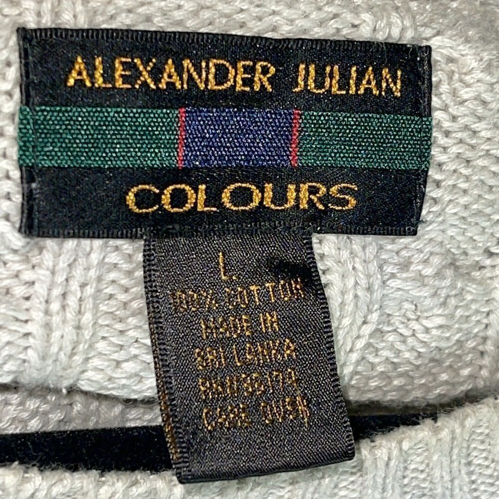 Vintage Alexander Julian sweater Mens size large cotton cable knit crew neck 90s - Picture 12 of 12